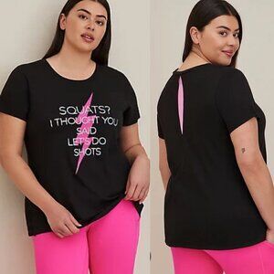 Torrid Womens NWT Black Squats I Thought You Said Do Shots Open Back Tee Size 3X